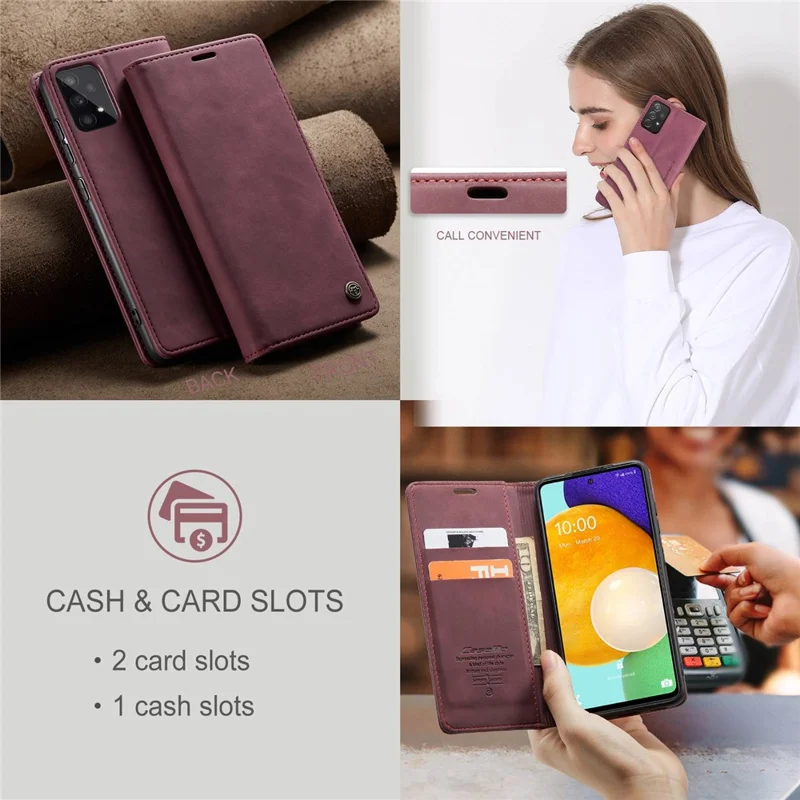 CASEME 013 Series PU Leather Folio Phone Case Wallet Stand Design Lightweight Auto-absorbed Phone Covering for Samsung Galaxy A53 5G - Red-Cellmalls
