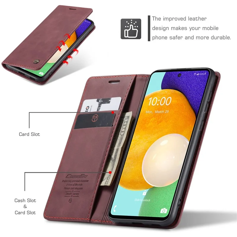 CASEME 013 Series PU Leather Folio Phone Case Wallet Stand Design Lightweight Auto-absorbed Phone Covering for Samsung Galaxy A53 5G - Red-Cellmalls