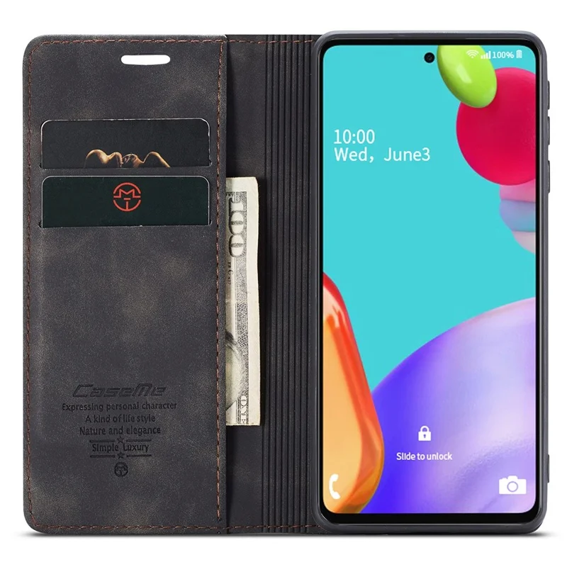 CASEME 013 Series Leather Cover for Samsung Galaxy A52 5G / A52 4G / A52s 5G Magnetic Auto-Absorbed Wallet Stand Case - Black-Cellmalls