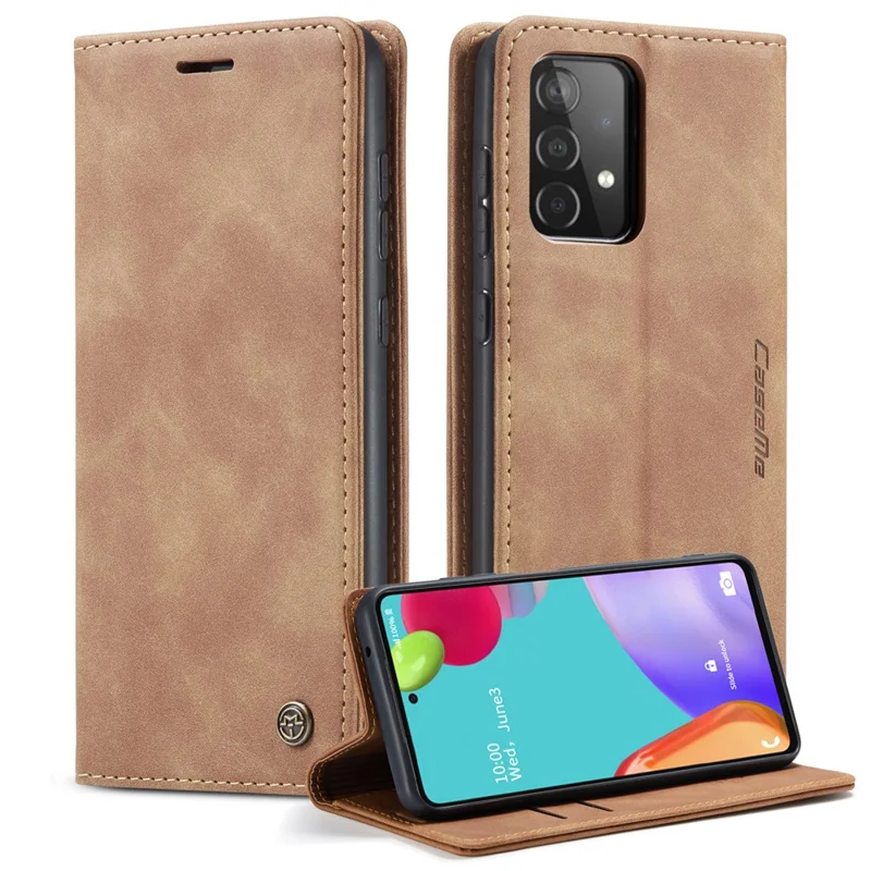 CASEME 013 Series Leather Cover for Samsung Galaxy A52 5G / A52 4G / A52s 5G Magnetic Auto-Absorbed Wallet Stand Case - Black-Cellmalls
