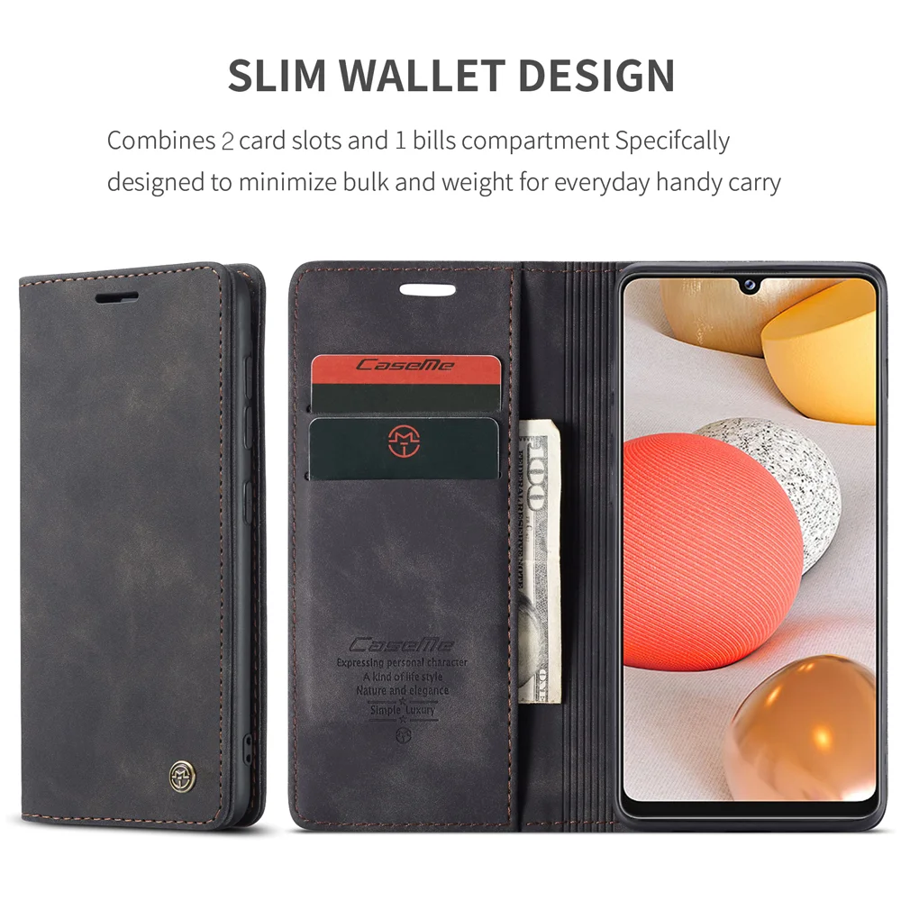 CASEME 013 Series Auto-absorbed Leather Wallet Case for Samsung Galaxy A42 5G - Black-Cellmalls