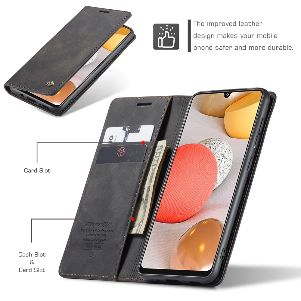 CASEME 013 Series Auto-absorbed Leather Wallet Case for Samsung Galaxy A42 5G - Black-Cellmalls
