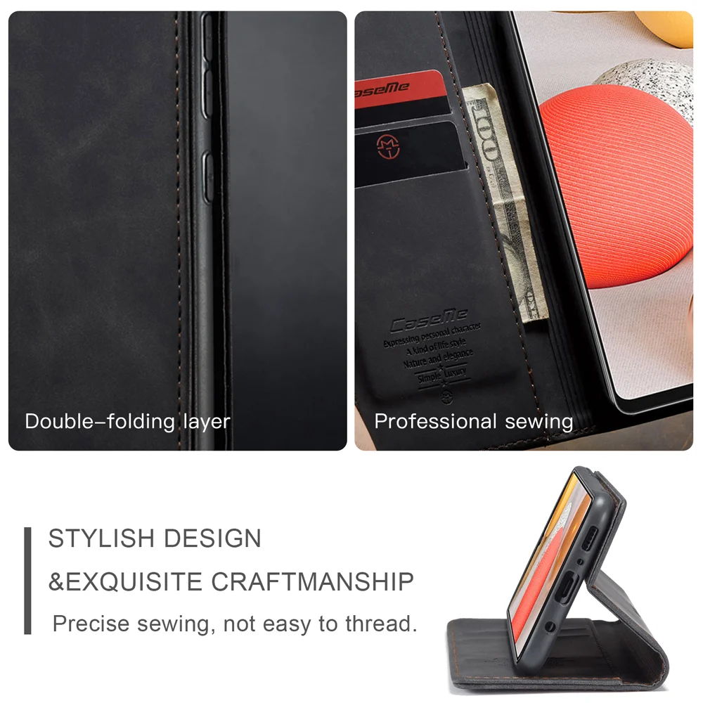 CASEME 013 Series Auto-absorbed Leather Wallet Case for Samsung Galaxy A42 5G - Black-Cellmalls