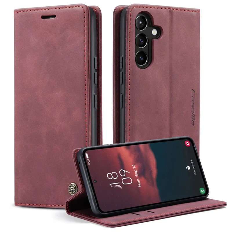 CASEME 013 Series Phone Case for Samsung Galaxy A54 5G PU Leather Case Wallet Stand Shockproof Cover - Wine Red-Cellmalls