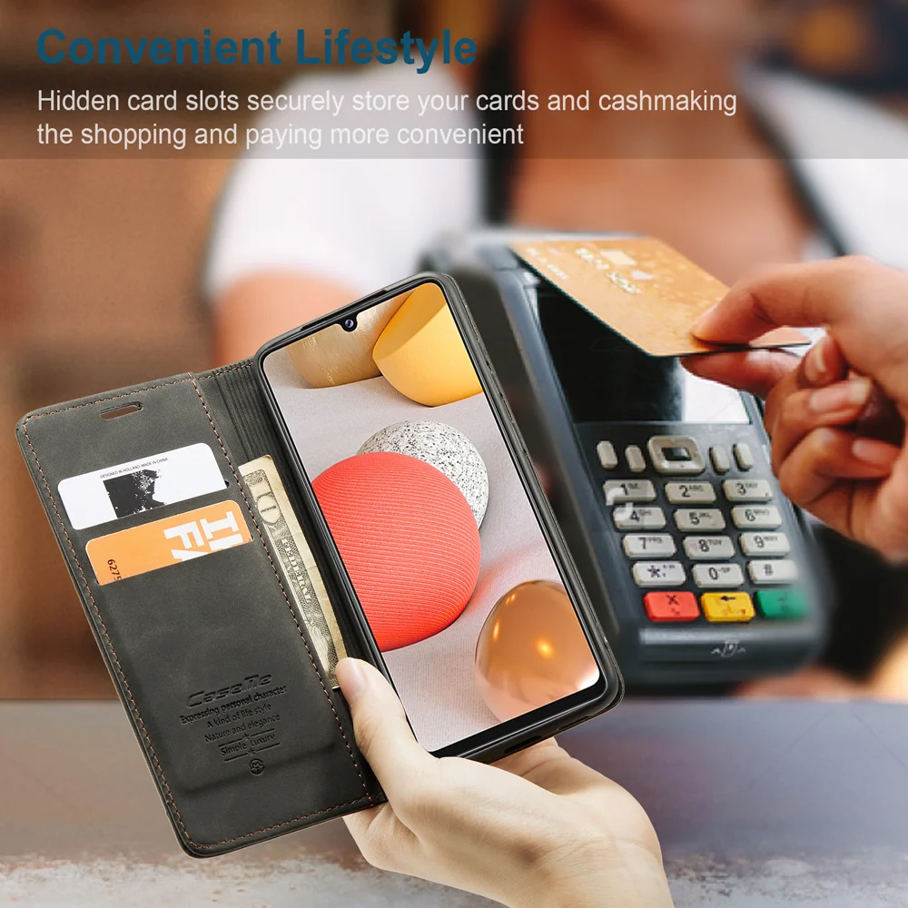 CASEME 013 Series Auto-absorbed Leather Wallet Case for Samsung Galaxy A42 5G - Black-Cellmalls