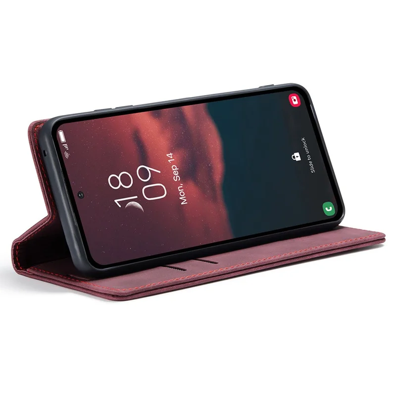 CASEME 013 Series Phone Case for Samsung Galaxy A54 5G PU Leather Case Wallet Stand Shockproof Cover - Wine Red-Cellmalls