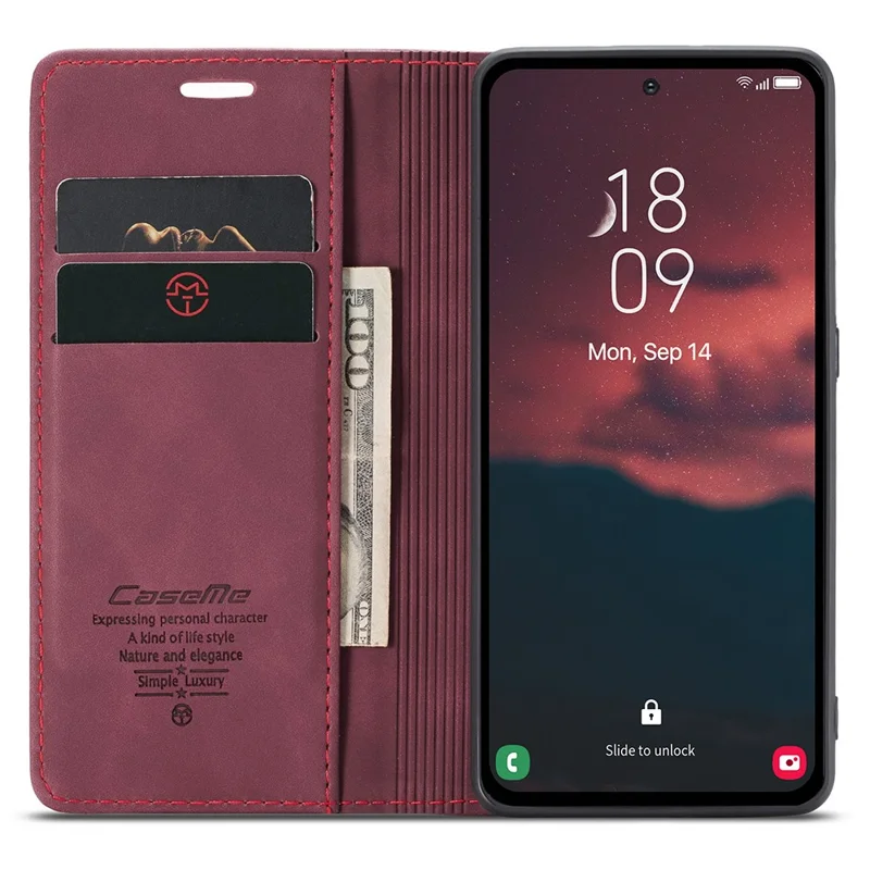 CASEME 013 Series Phone Case for Samsung Galaxy A54 5G PU Leather Case Wallet Stand Shockproof Cover - Wine Red-Cellmalls