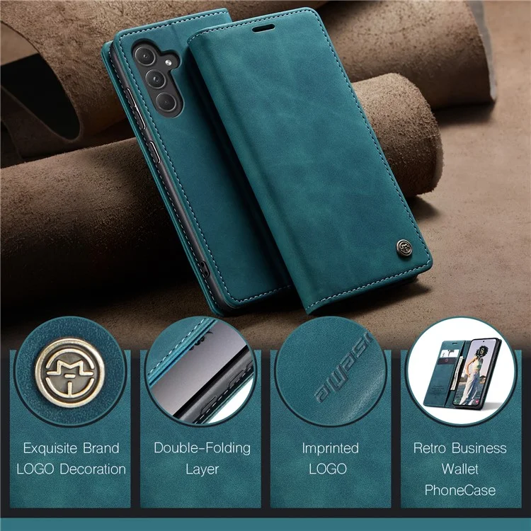 CASEME 013 Series For Samsung Galaxy A55 5G Case PU Leather Stand View Business Phone Cover - Blue-Cellmalls