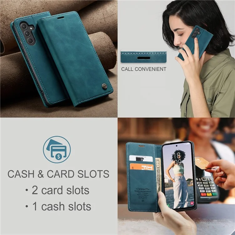 CASEME 013 Series For Samsung Galaxy A55 5G Case PU Leather Stand View Business Phone Cover - Blue-Cellmalls