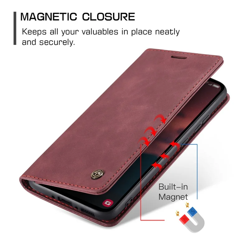 CASEME 013 Series Phone Case for Samsung Galaxy A54 5G PU Leather Case Wallet Stand Shockproof Cover - Wine Red-Cellmalls