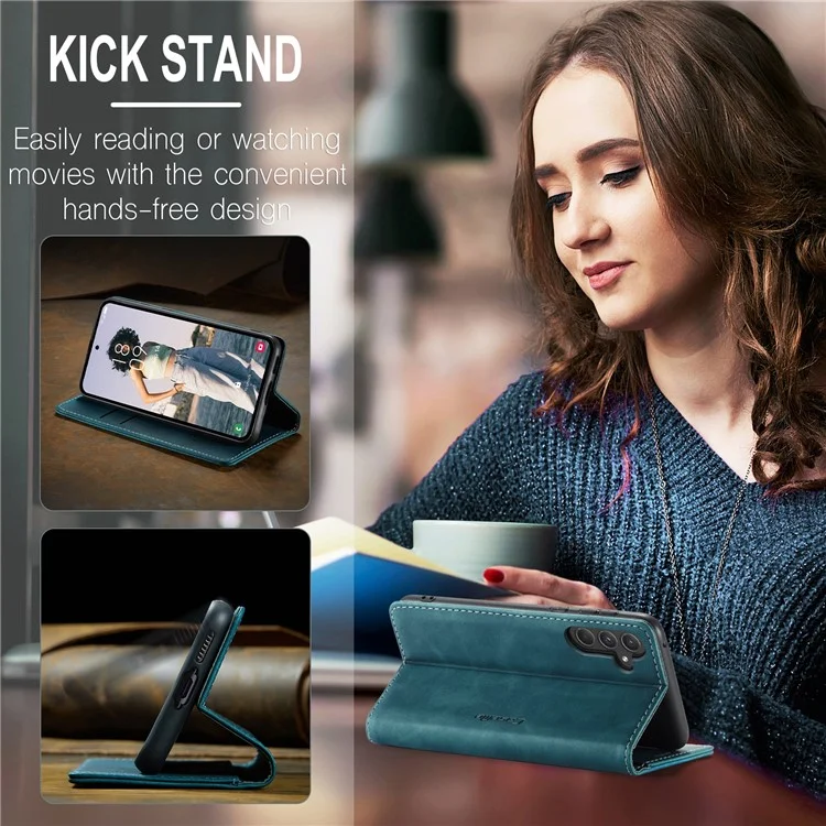 CASEME 013 Series For Samsung Galaxy A55 5G Case PU Leather Stand View Business Phone Cover - Blue-Cellmalls