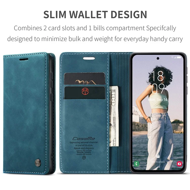 CASEME 013 Series For Samsung Galaxy A55 5G Case PU Leather Stand View Business Phone Cover - Blue-Cellmalls