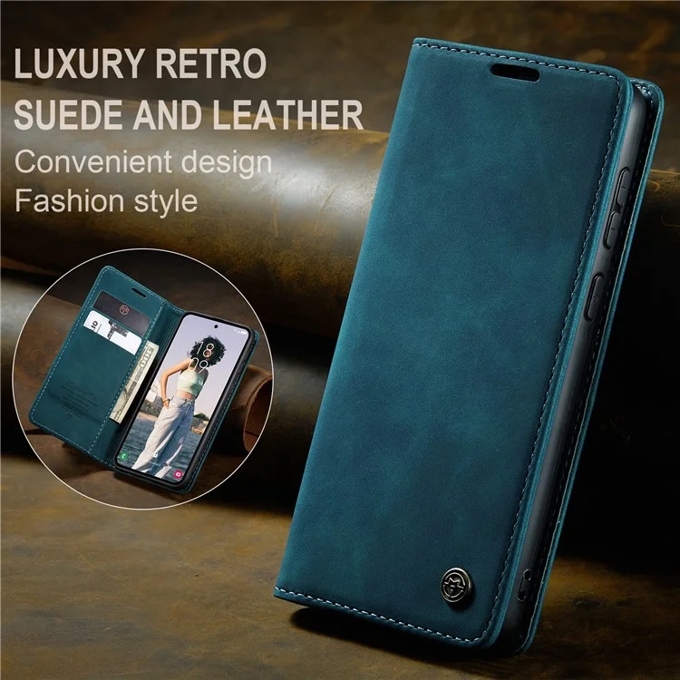 CASEME 013 Series For Samsung Galaxy A55 5G Case PU Leather Stand View Business Phone Cover - Blue-Cellmalls