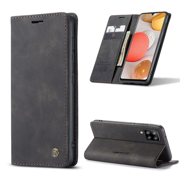 CASEME 013 Series Auto-absorbed Leather Wallet Case for Samsung Galaxy A42 5G - Black-Cellmalls