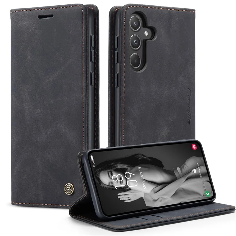 CASEME 013 Series For Samsung Galaxy A55 5G Case PU Leather Stand View Business Phone Cover - Blue-Cellmalls