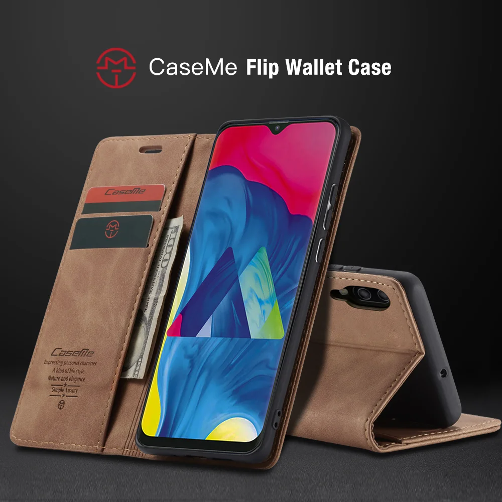 CASEME 013 Series for Samsung Galaxy M10 Retro Flip Leather Phone Case - Black-Cellmalls