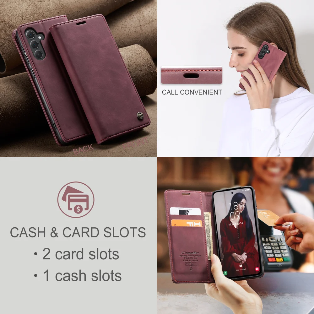 CASEME 013 Series For Samsung Galaxy A56 5G Case Card Holder Stand Leather Phone Cover - Red-Cellmalls