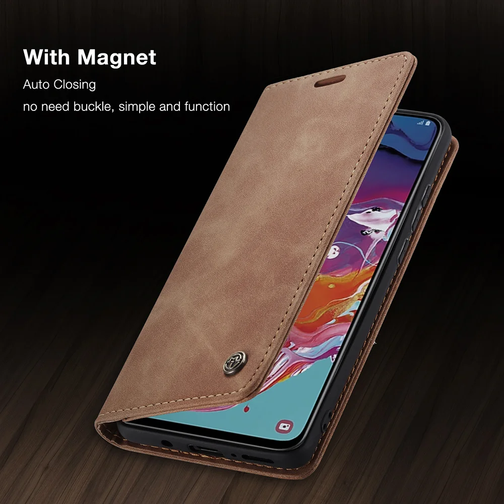 CASEME 013 Series Auto-absorbed Leather Wallet Stand Case for Samsung Galaxy A70 - Black-Cellmalls