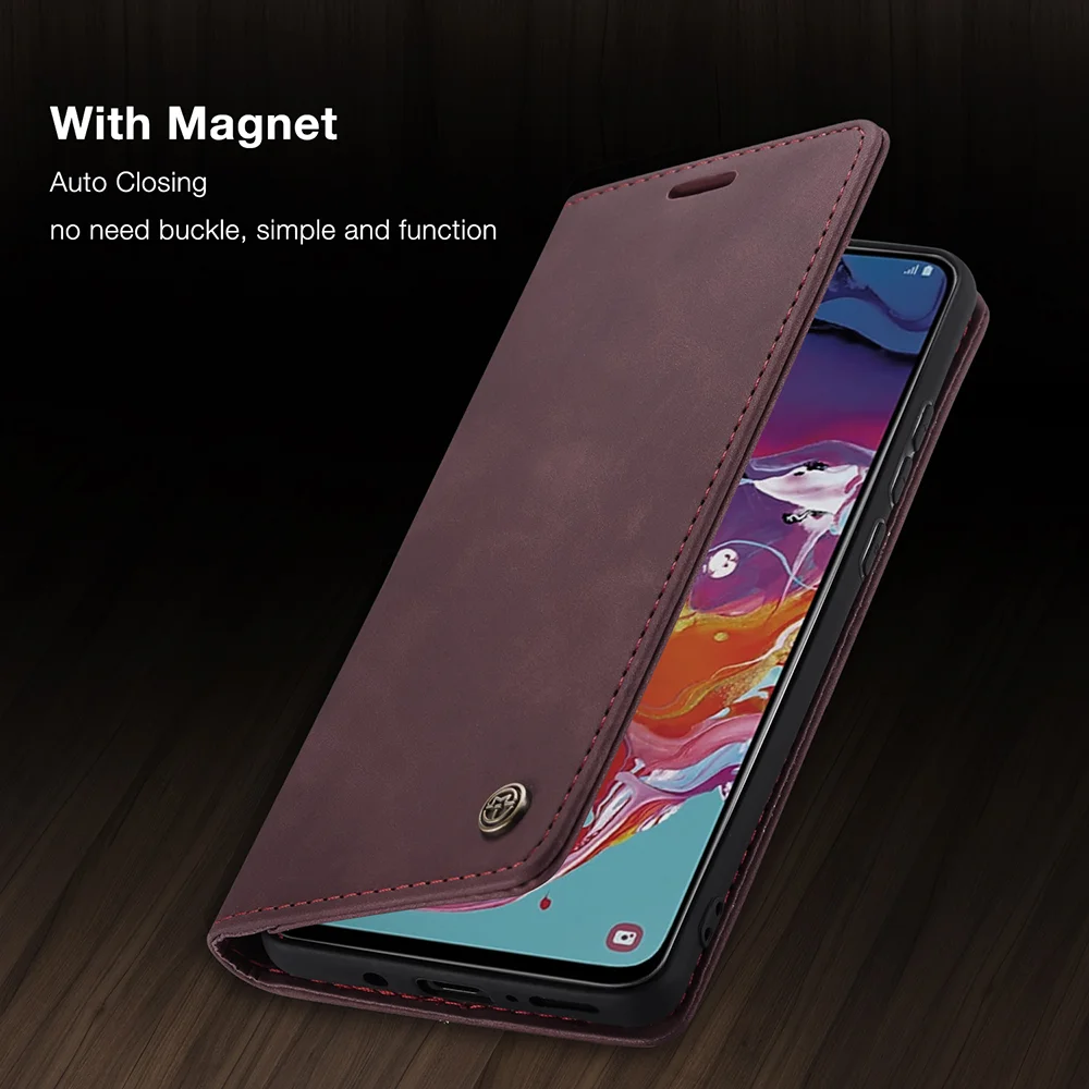 CASEME 013 Series Auto-absorbed Leather Wallet Stand Case for Samsung Galaxy A70 - Black-Cellmalls