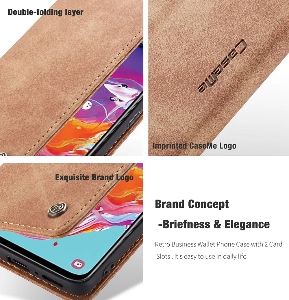 CASEME 013 Series Auto-absorbed Leather Wallet Stand Case for Samsung Galaxy A70 - Black-Cellmalls