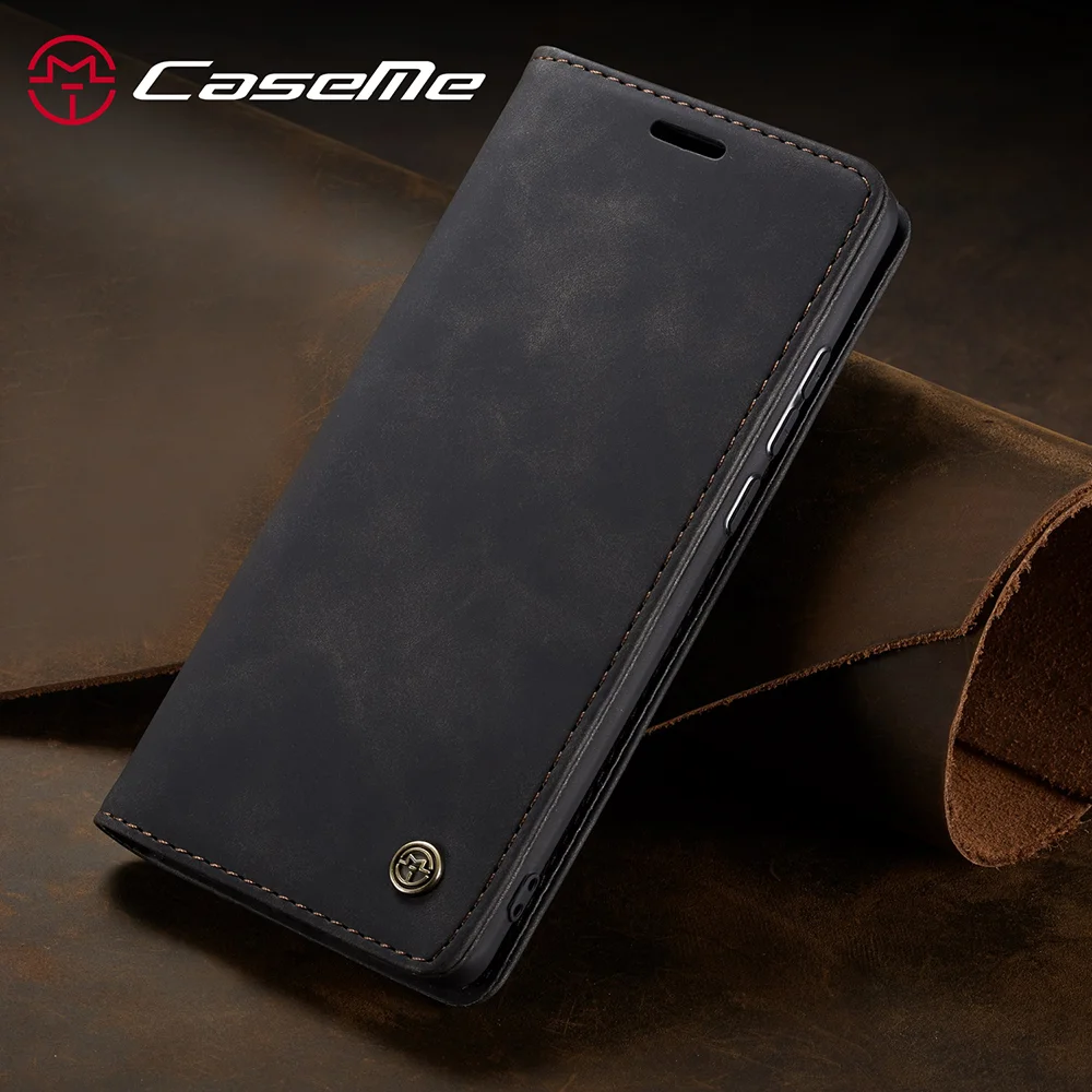 CASEME 013 Series Auto-absorbed Leather Wallet Stand Case for Samsung Galaxy A70 - Black-Cellmalls