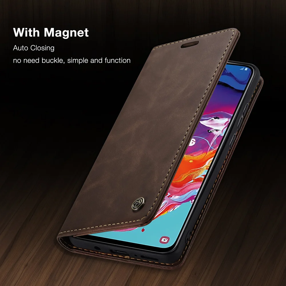CASEME 013 Series Auto-absorbed Leather Wallet Stand Case for Samsung Galaxy A70 - Black-Cellmalls