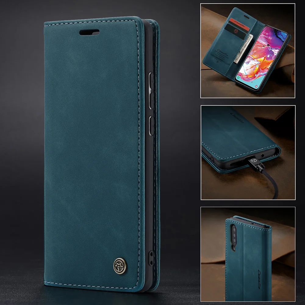CASEME 013 Series Auto-absorbed Leather Wallet Stand Case for Samsung Galaxy A70 - Black-Cellmalls