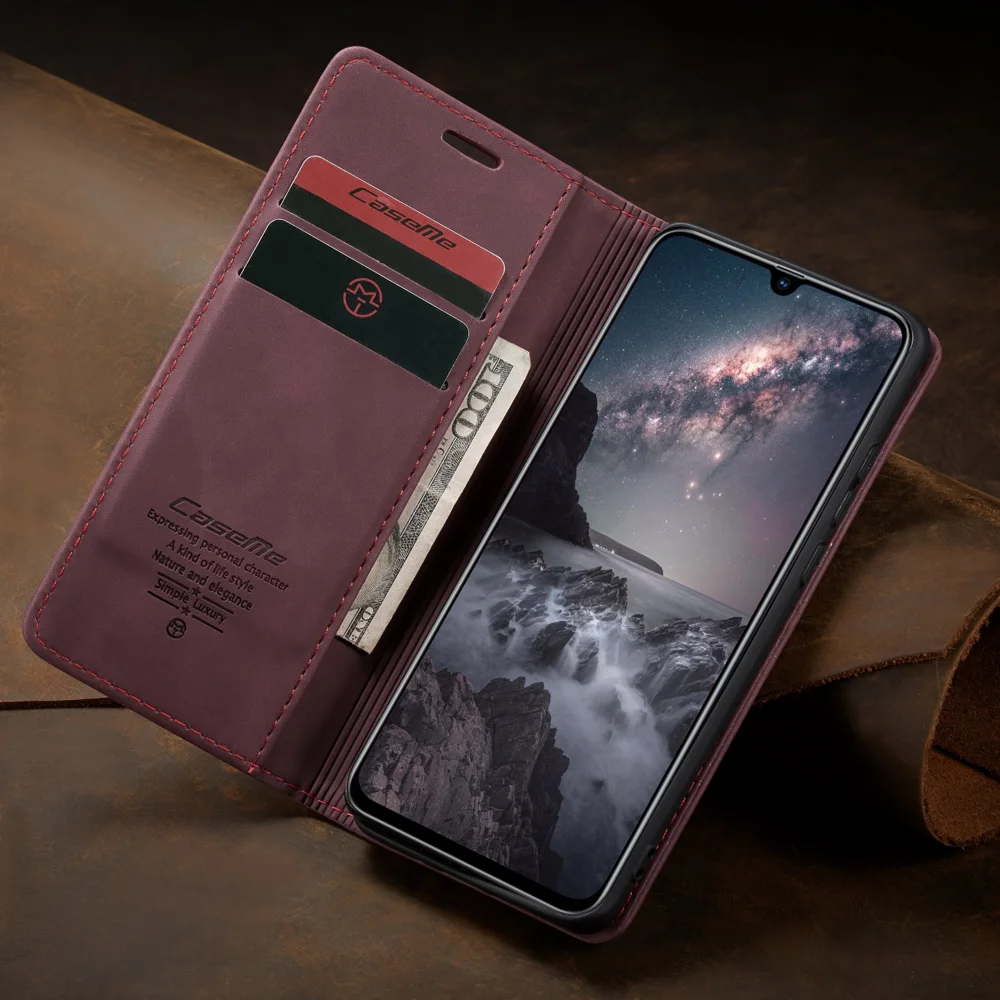 CASEME 013 Series Auto-absorbed Leather Wallet Phone Cover for Samsung Galaxy M20 - Blue-Cellmalls