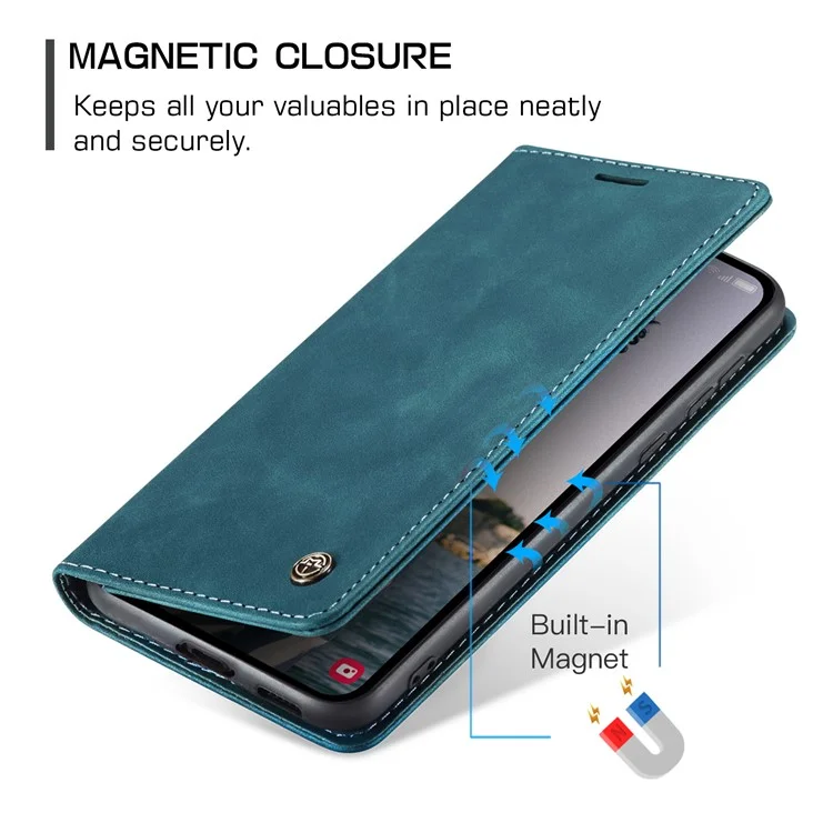 CASEME 013 Series For Samsung Galaxy A55 5G Case PU Leather Stand View Business Phone Cover - Blue-Cellmalls