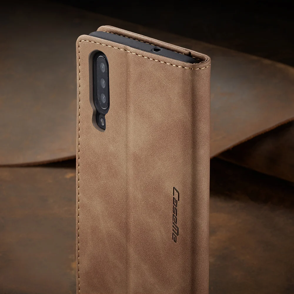 CASEME 013 Series Auto-absorbed Leather Wallet Stand Case for Samsung Galaxy A70 - Black-Cellmalls