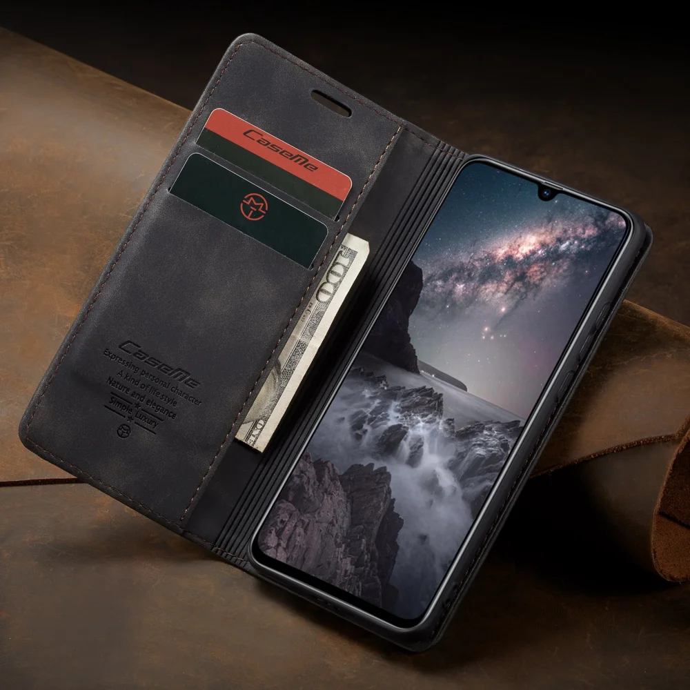 CASEME 013 Series Auto-absorbed Leather Wallet Phone Cover for Samsung Galaxy M20 - Blue-Cellmalls