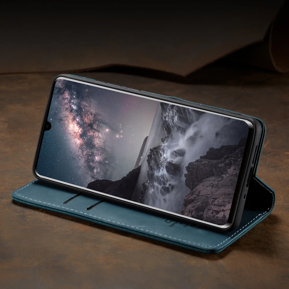CASEME 013 Series Auto-absorbed Leather Wallet Phone Cover for Samsung Galaxy M20 - Blue-Cellmalls