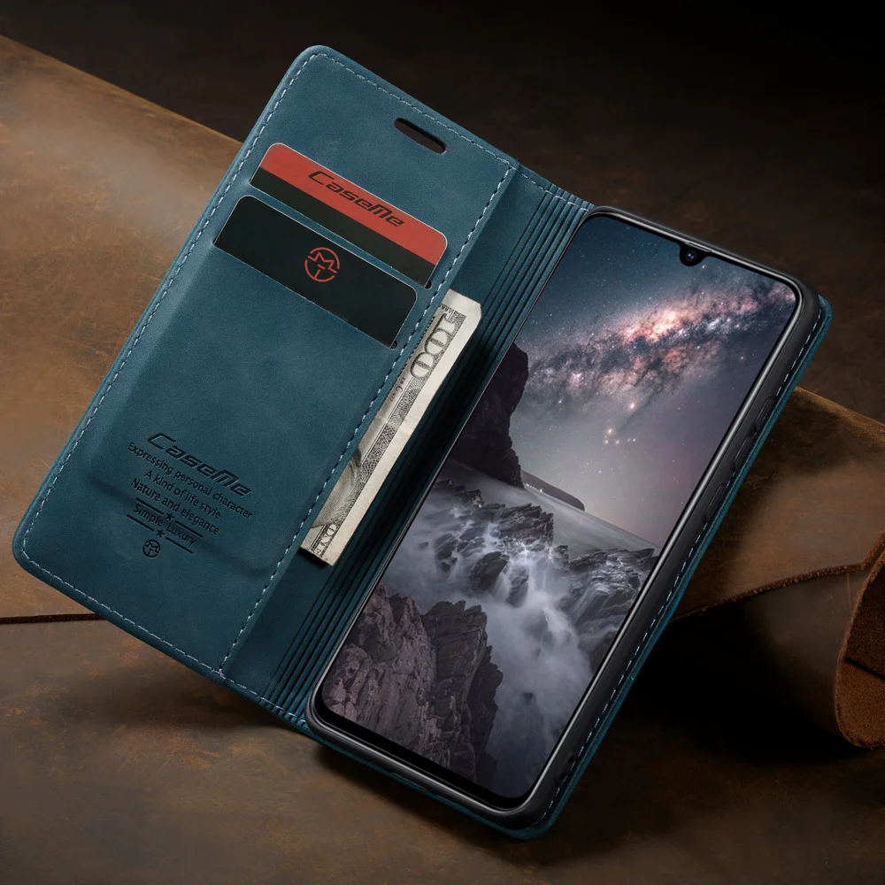CASEME 013 Series Auto-absorbed Leather Wallet Phone Cover for Samsung Galaxy M20 - Blue-Cellmalls