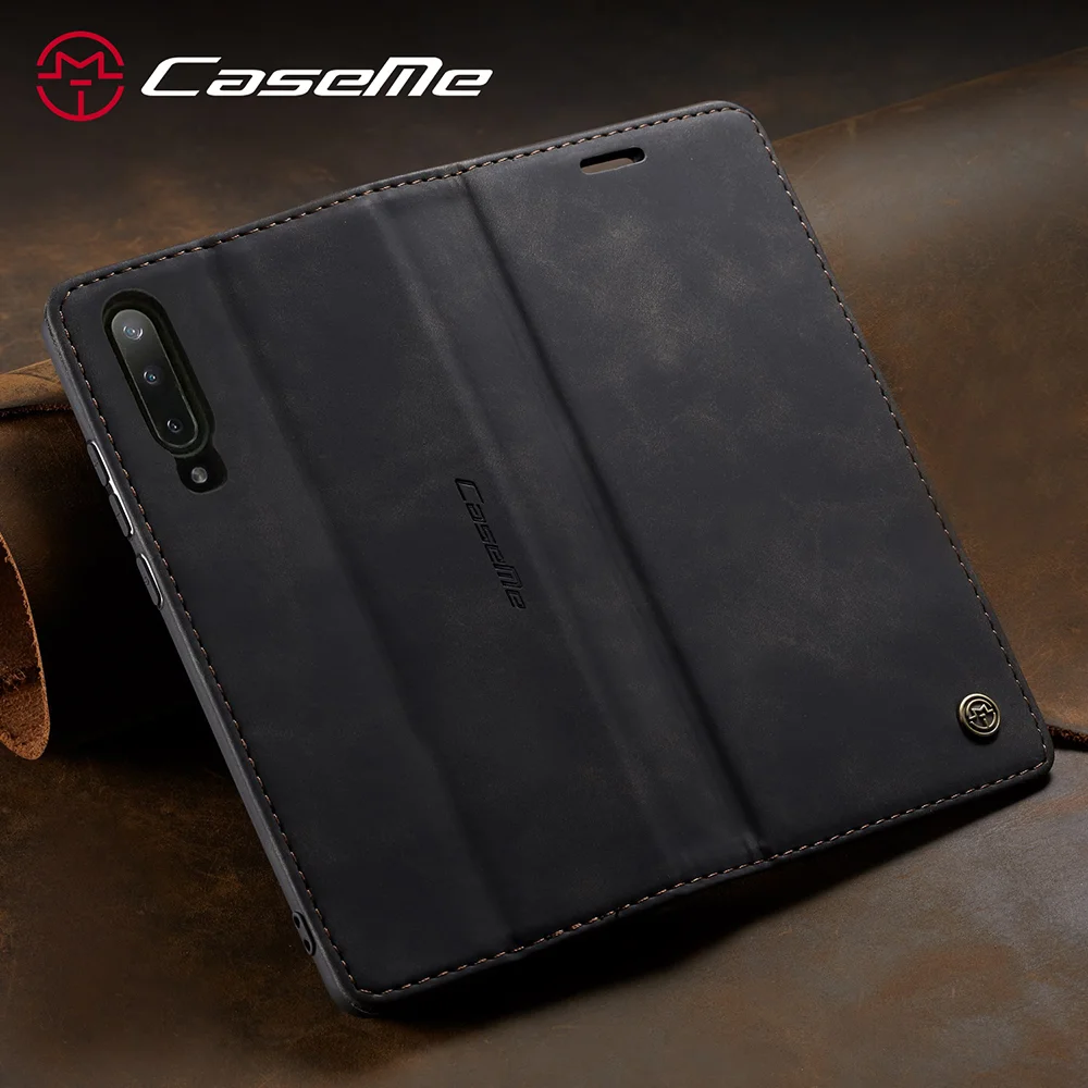 CASEME 013 Series Auto-absorbed Leather Wallet Stand Case for Samsung Galaxy A70 - Black-Cellmalls