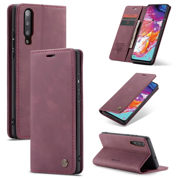 CASEME 013 Series Auto-absorbed Leather Wallet Stand Case for Samsung Galaxy A70 - Black-Cellmalls