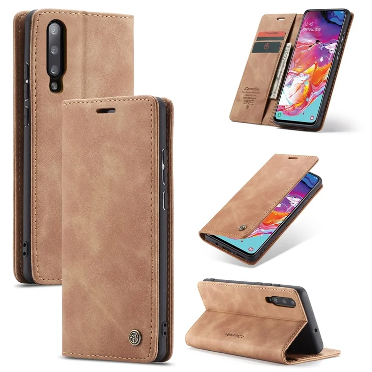 CASEME 013 Series Auto-absorbed Leather Wallet Stand Case for Samsung Galaxy A70 - Black-Cellmalls