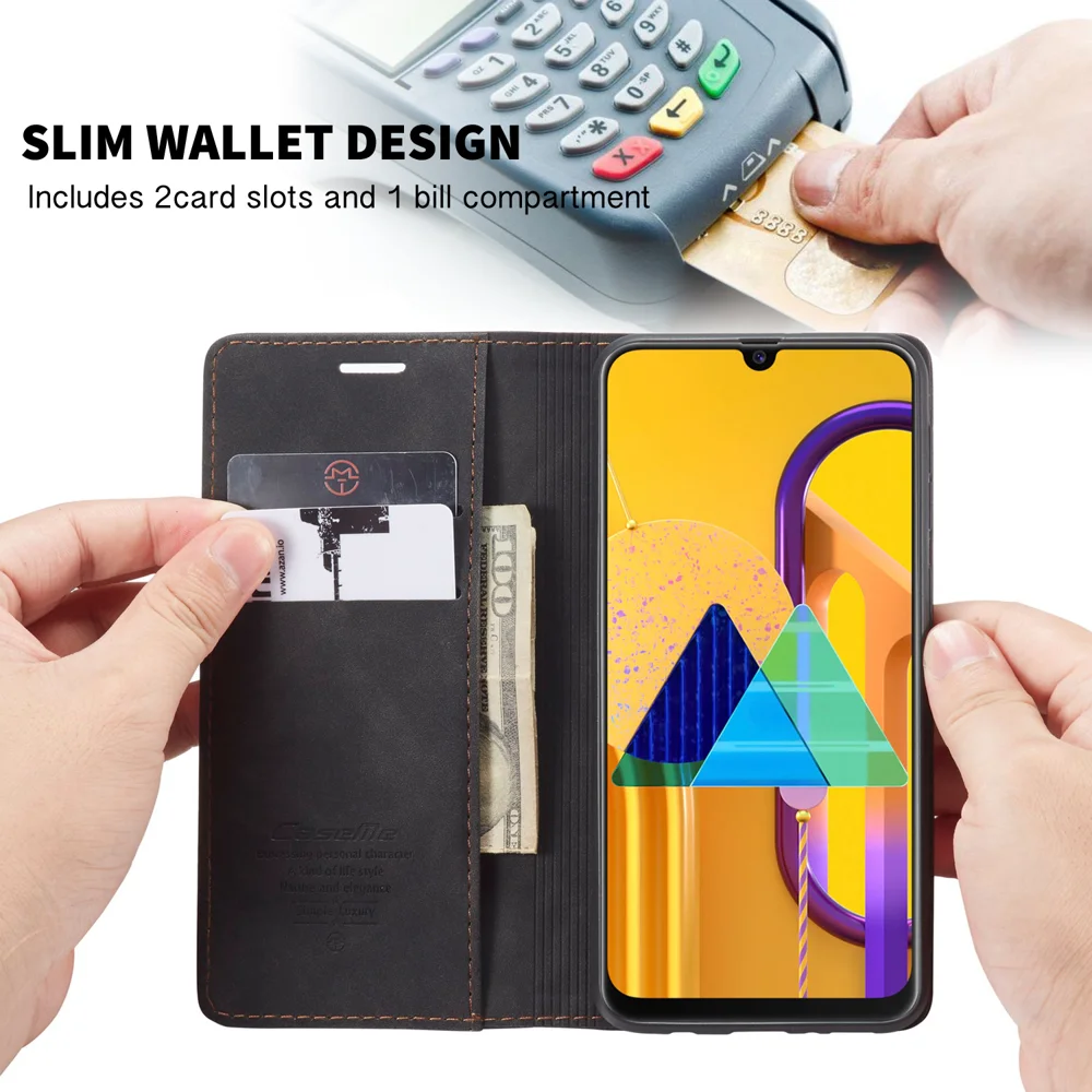 CASEME 013 Series Auto-absorbed Leather with Wallet Shell for Samsung Galaxy M30s/M21  - Black-Cellmalls