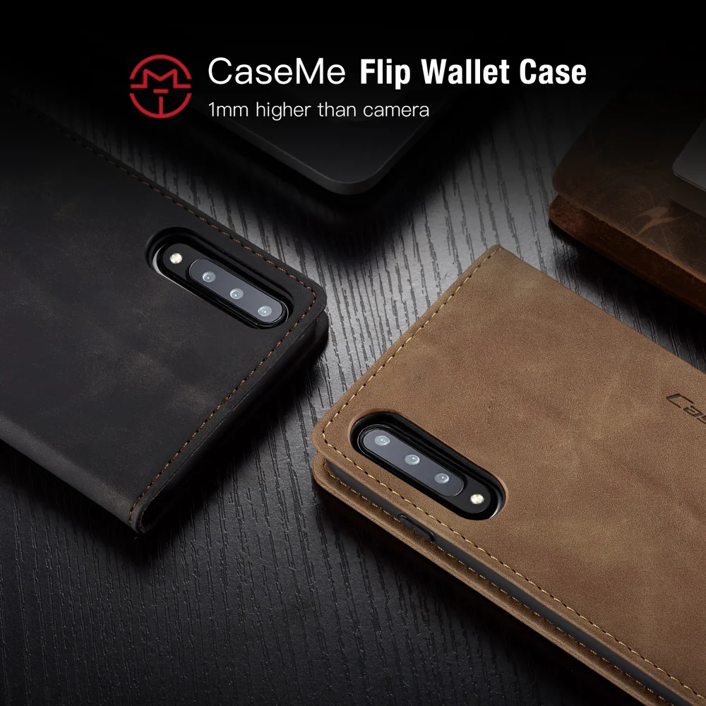 CASEME 013 Series Auto-absorbed Leather Wallet Case Flip Shell for Samsung Galaxy A70s - Black-Cellmalls