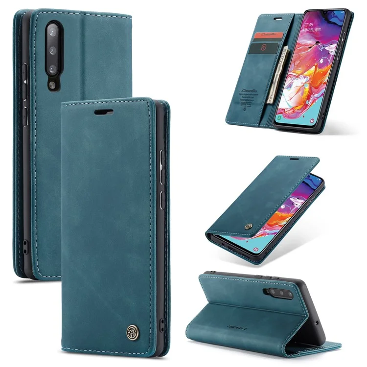 CASEME 013 Series Auto-absorbed Leather Wallet Stand Case for Samsung Galaxy A70 - Black-Cellmalls