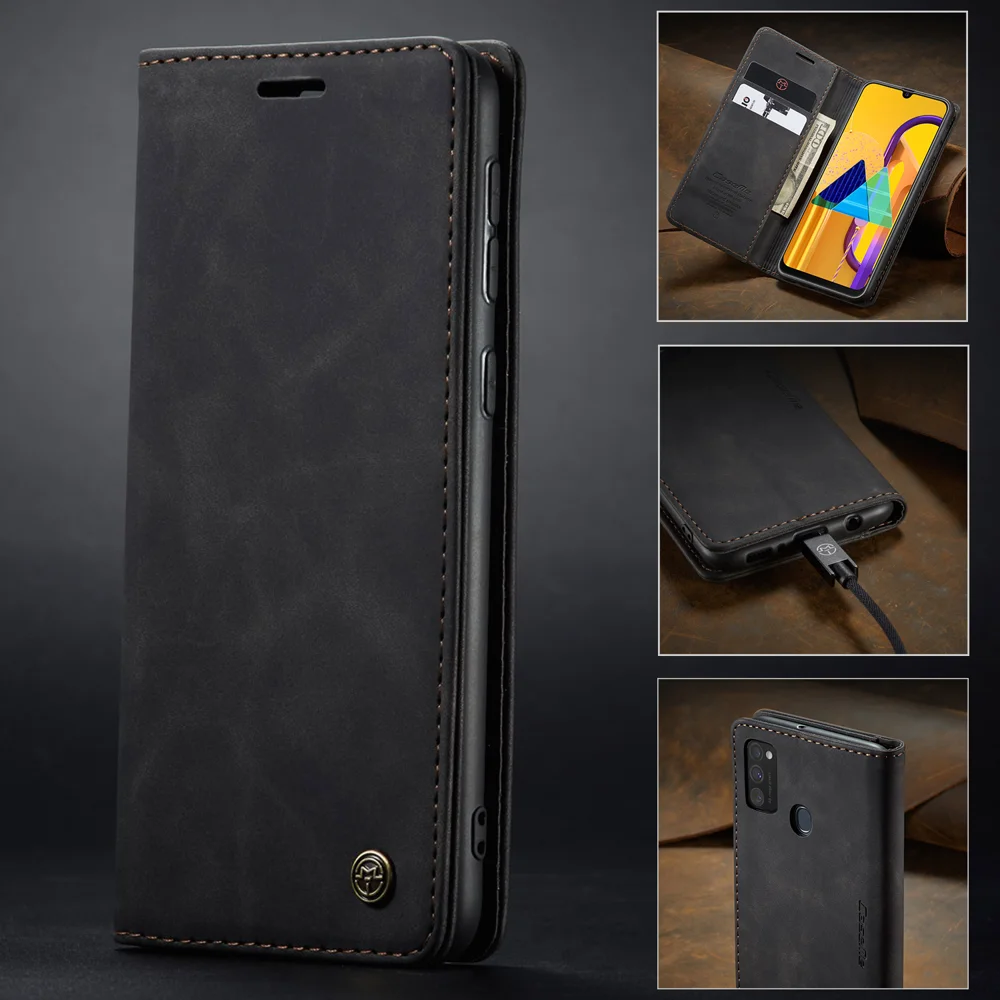 CASEME 013 Series Auto-absorbed Leather with Wallet Shell for Samsung Galaxy M30s/M21  - Black-Cellmalls