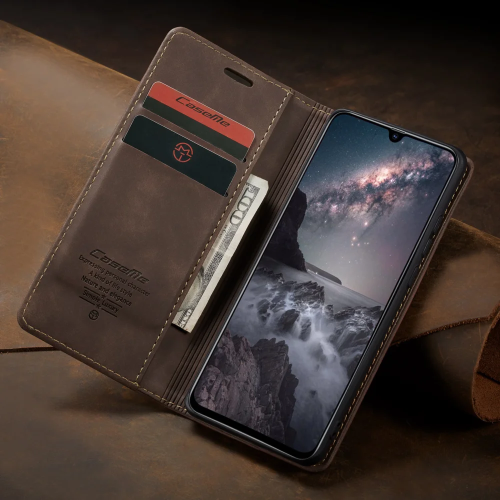 CASEME 013 Series Auto-absorbed Leather Wallet Phone Cover for Samsung Galaxy M20 - Blue-Cellmalls