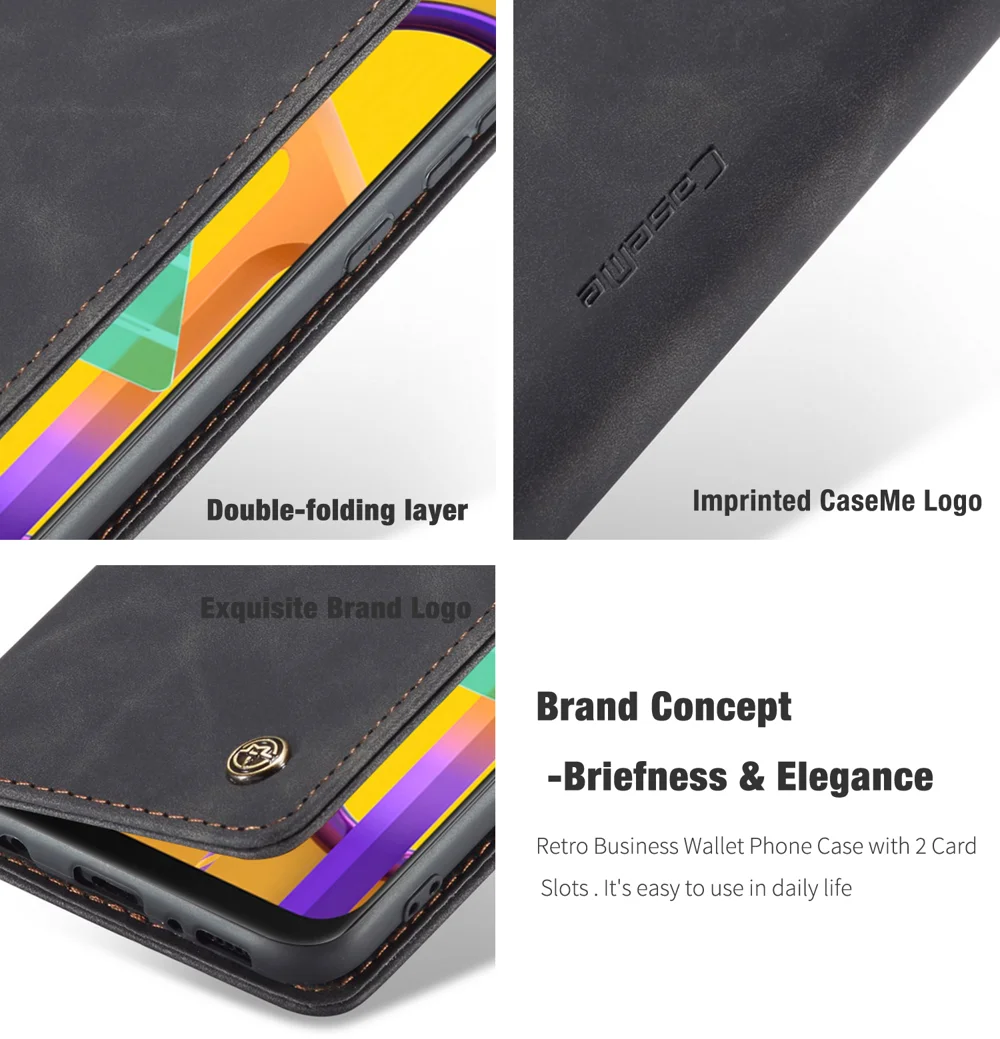 CASEME 013 Series Auto-absorbed Leather with Wallet Shell for Samsung Galaxy M30s/M21  - Black-Cellmalls