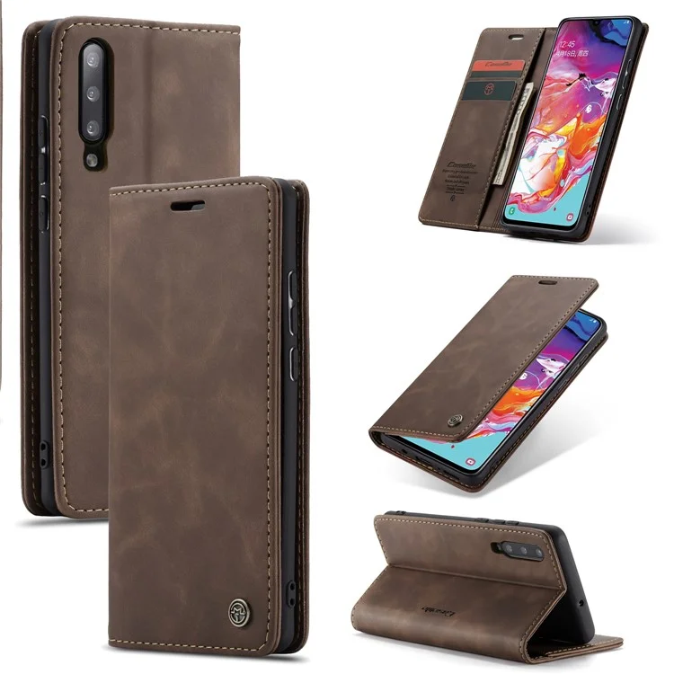 CASEME 013 Series Auto-absorbed Leather Wallet Stand Case for Samsung Galaxy A70 - Black-Cellmalls