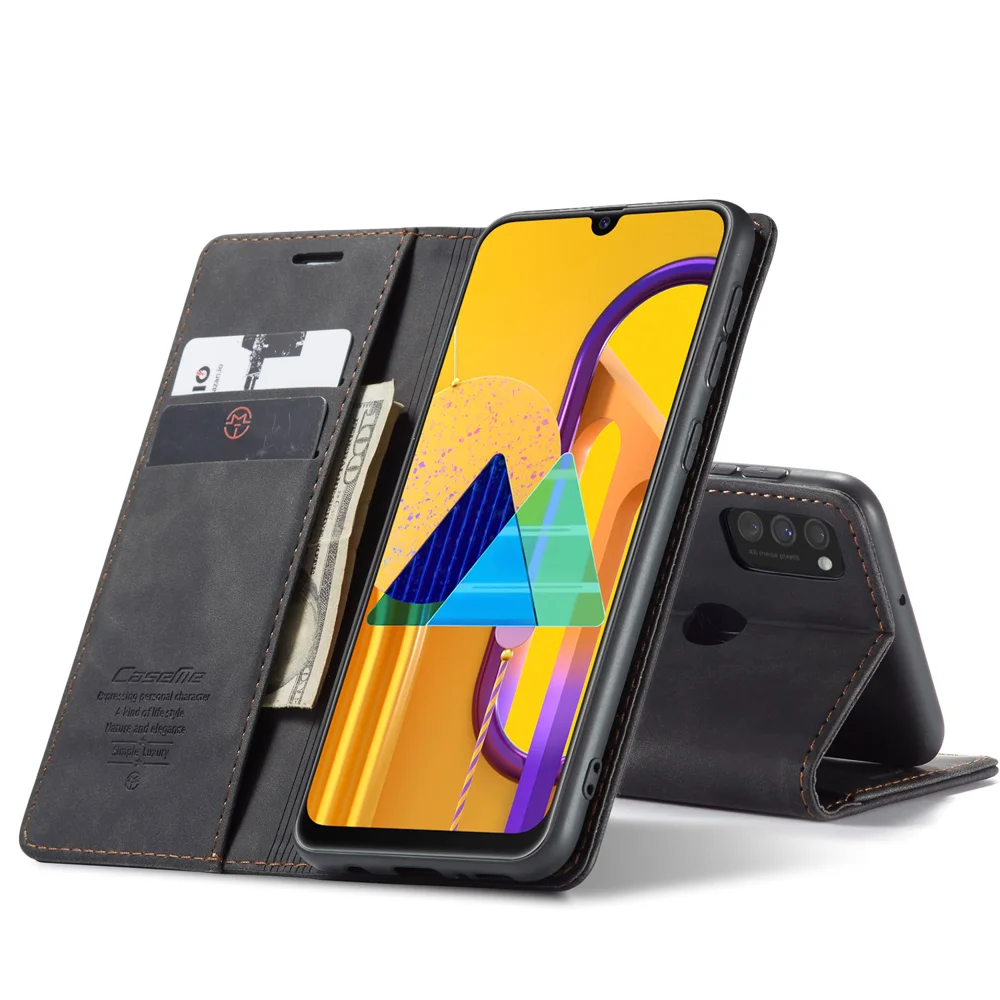 CASEME 013 Series Auto-absorbed Leather with Wallet Shell for Samsung Galaxy M30s/M21  - Black-Cellmalls