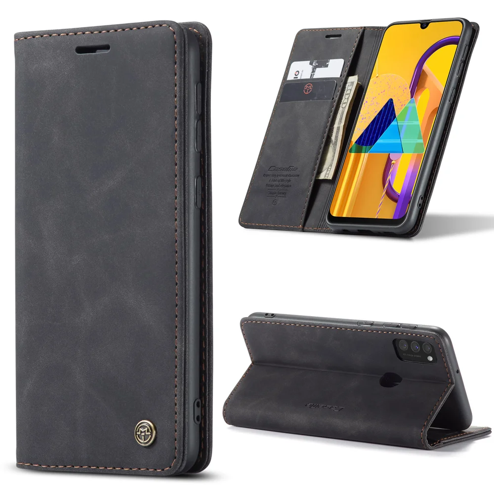 CASEME 013 Series Auto-absorbed Leather with Wallet Shell for Samsung Galaxy M30s/M21  - Black-Cellmalls