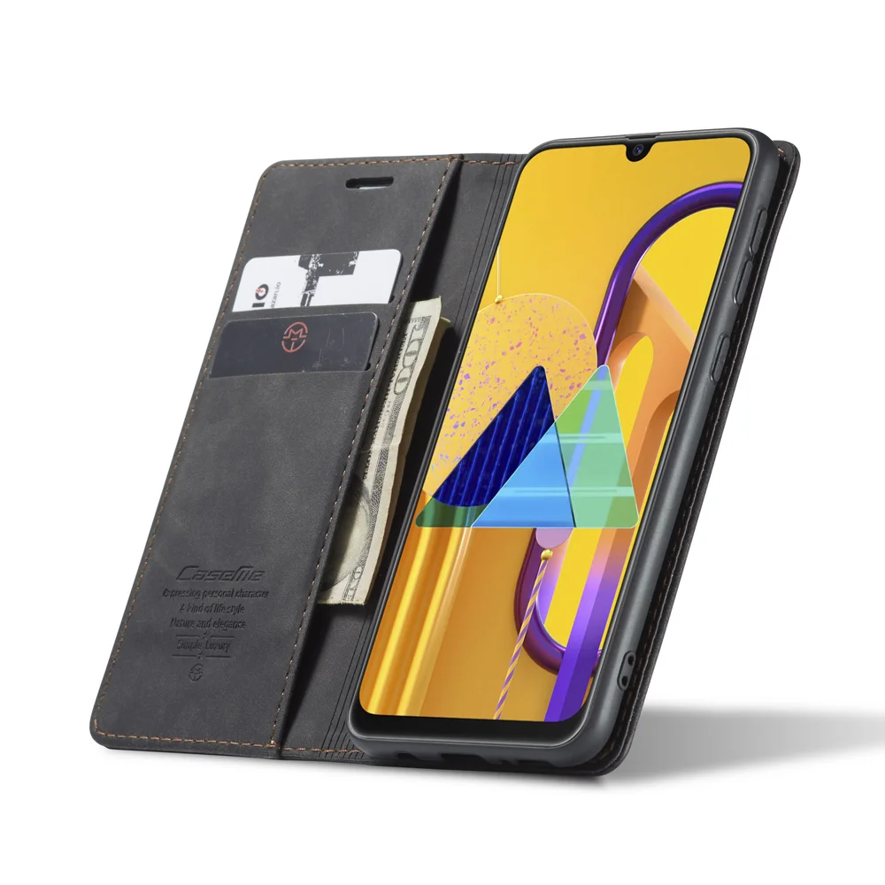 CASEME 013 Series Auto-absorbed Leather with Wallet Shell for Samsung Galaxy M30s/M21  - Black-Cellmalls