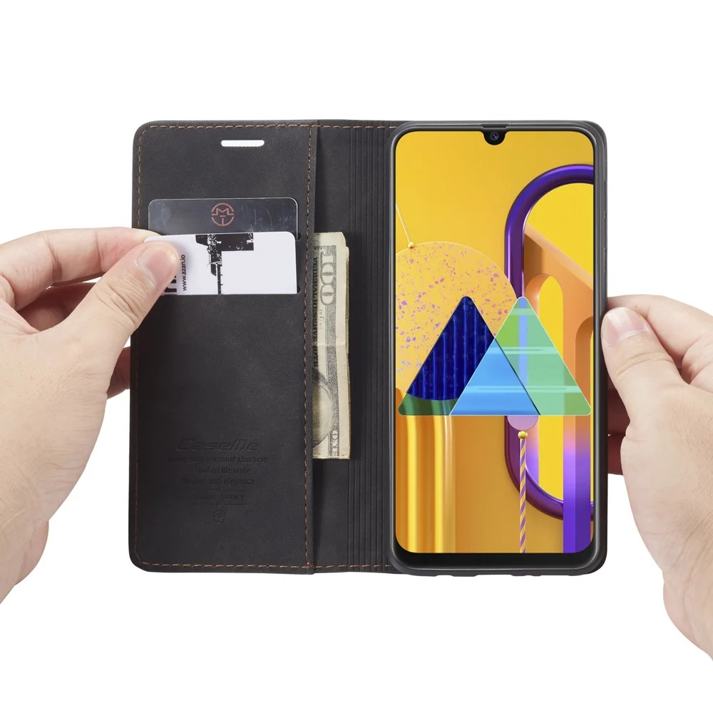 CASEME 013 Series Auto-absorbed Leather with Wallet Shell for Samsung Galaxy M30s/M21  - Black-Cellmalls