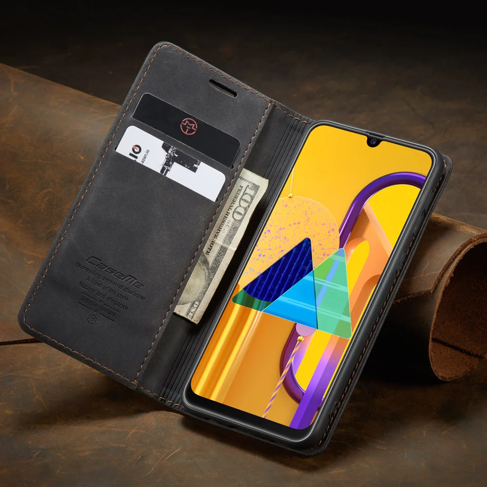 CASEME 013 Series Auto-absorbed Leather with Wallet Shell for Samsung Galaxy M30s/M21  - Black-Cellmalls