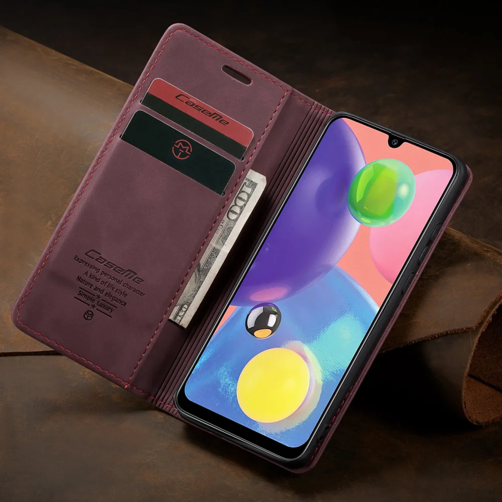 CASEME 013 Series Auto-absorbed Leather Wallet Case Flip Shell for Samsung Galaxy A70s - Black-Cellmalls
