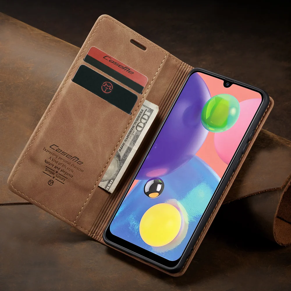 CASEME 013 Series Auto-absorbed Leather Wallet Case Flip Shell for Samsung Galaxy A70s - Black-Cellmalls